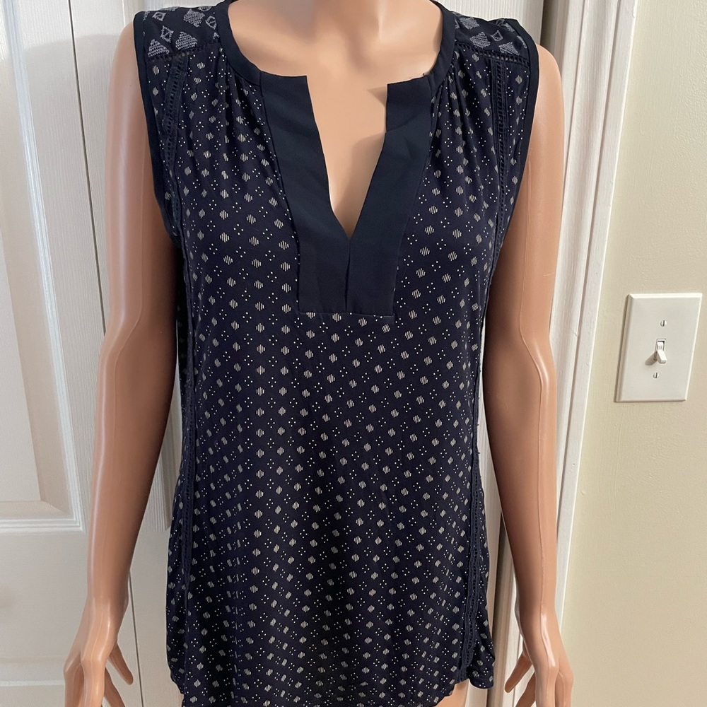 Loft navy blue and v neck white top